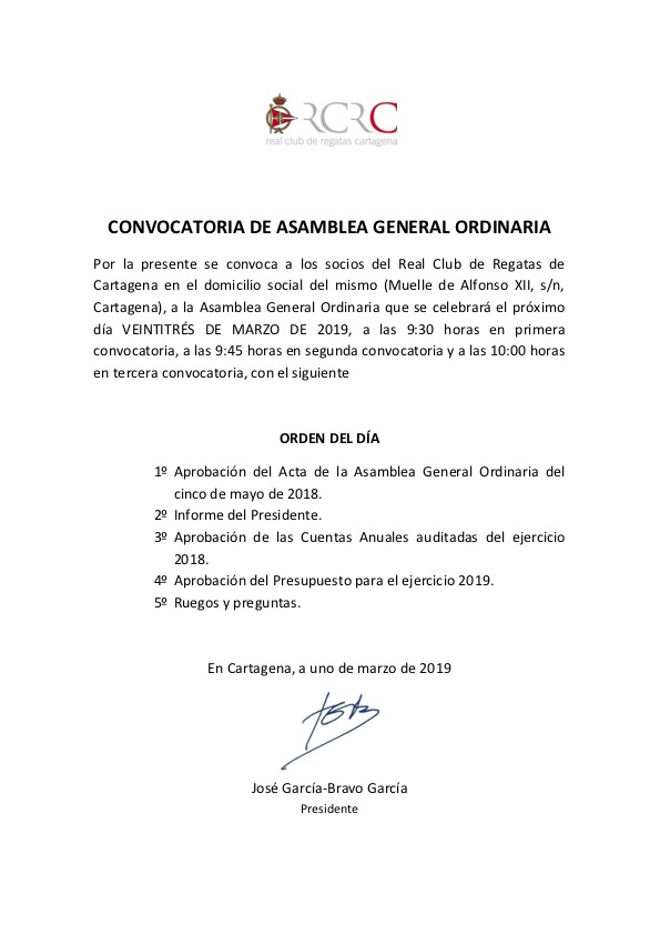 Convocatoria Asamblea RCRC 2019